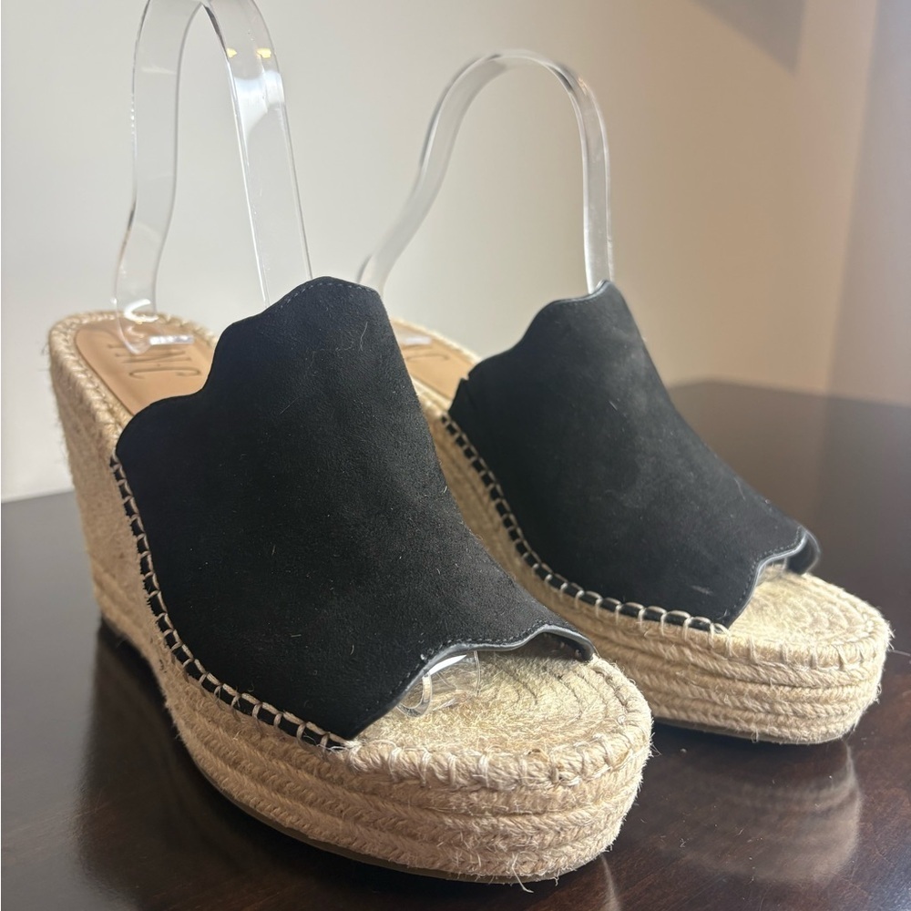 INC International Concepts Black Suede Espadrille Wedge Mules - Size 7.5M
